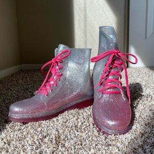 Boots jelly pink glitter combat style